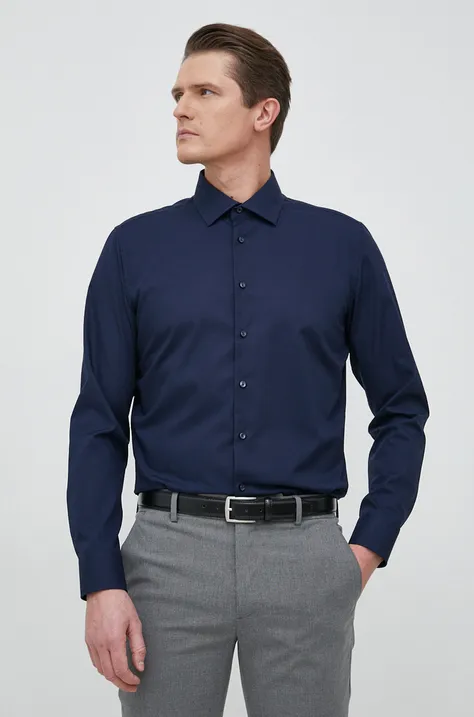 Хлопковая рубашка Seidensticker мужская цвет синий slim классический воротник