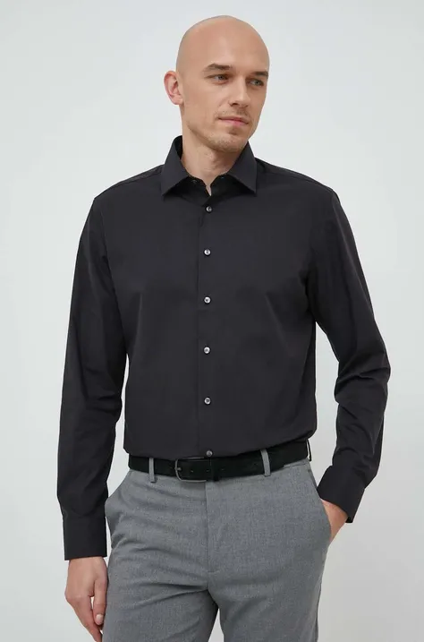 Βαμβακερό πουκάμισο Seidensticker ανδρικό, χρώμα: μαύρο