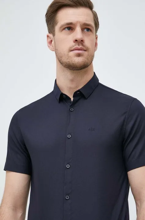 Риза Armani Exchange мъжка в тъмносиньо със стандартна кройка с класическа яка 8NZC51 ZNYXZ NOS