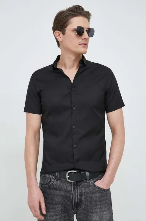 Košeľa Armani Exchange pánska, čierna farba, regular, s klasickým golierom