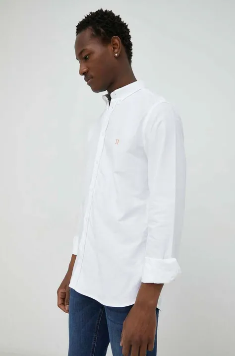 Памучна риза Les Deux мъжка в бяло със стандартна кройка с яка с копче