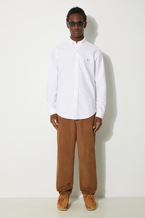 Pamučna košulja Polo Ralph Lauren za muškarce, boja: bijela, regular, s button-down ovratnikom, 710792041