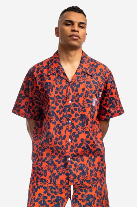 Billionaire Boys Club koszula bawełniana Hibiscus Camo S/S Bowling Shirt męska kolor czerwony regular z kołnierzykiem klasycznym B22216-RED