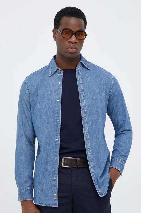 United Colors of Benetton koszula jeansowa męska kolor niebieski regular z kołnierzykiem klasycznym