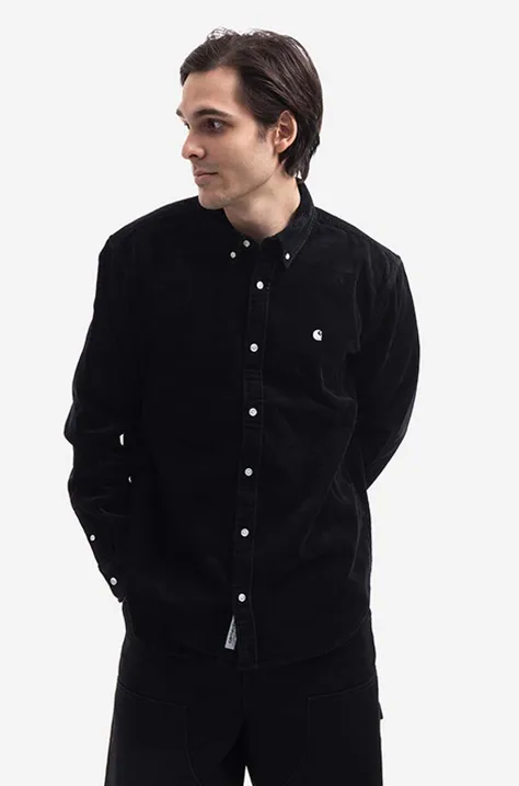 Pamučna košulja Carhartt WIP za muškarce, boja: crna, regular, s klasičnim ovratnikom
