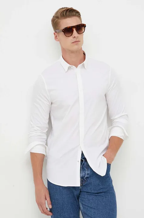 Košile Armani Exchange pánská, béžová barva, slim, s límečkem button-down