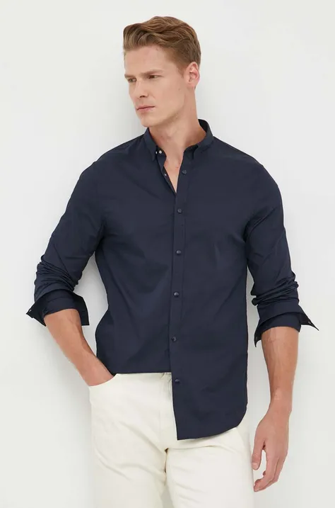 Košeľa Armani Exchange pánska, tmavomodrá farba, slim, s golierom button-down