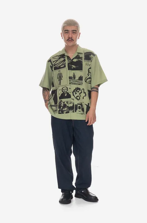 Košulja PLEASURES Choices Camp Collar za muškarce, boja: zelena, relaxed, s klasičnim ovratnikom, P23SP015-ORANGE