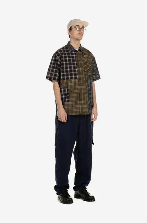 Taikan cămașă din bumbac Patchwork S/S Shirt bărbați, culoarea maro, cu guler clasic, relaxed TW0001.OLVPLD-OLVPLD