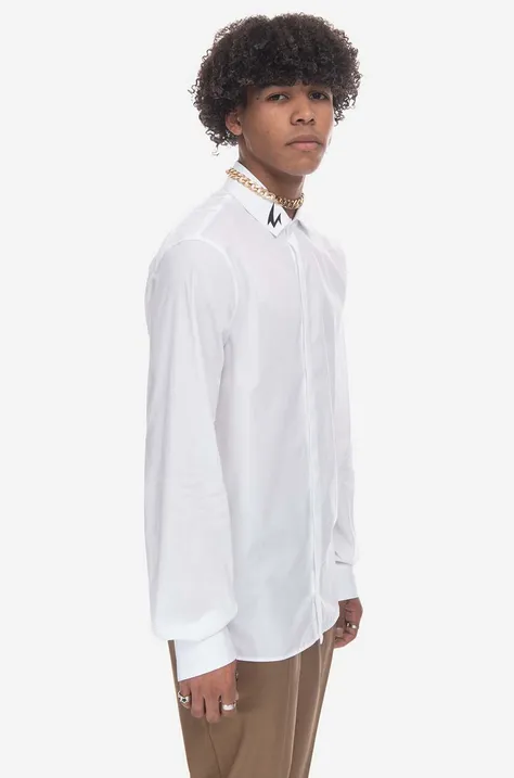 Košile Neil Barett Slim Bolt Collar Det PBCM136-U000S 526 bílá barva, slim, s klasickým límcem