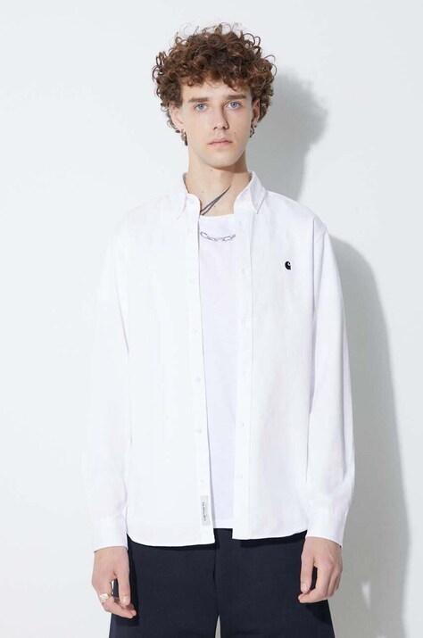 Košile Carhartt WIP Madison Shirt bílá barva, regular, s límečkem button-down