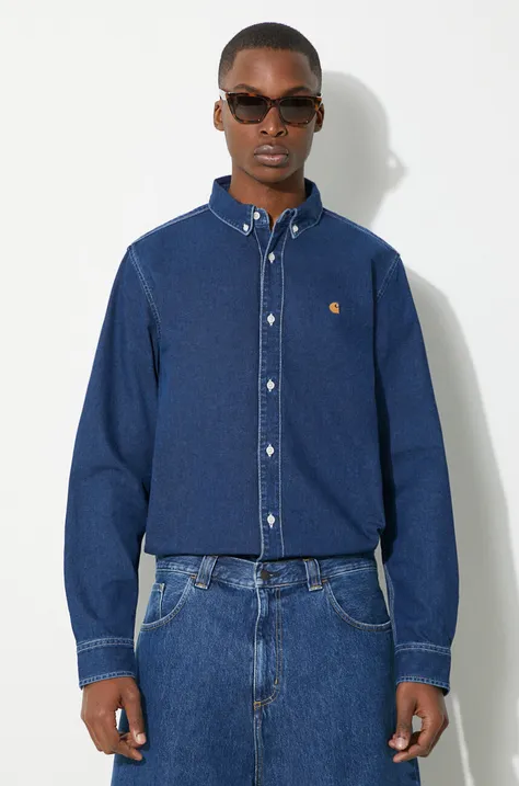 Carhartt WIP koszula jeansowa Weldon Shirt męska kolor niebieski relaxed z kołnierzykiem button-down I031928-BLUESTONE