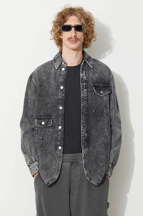 Han Kjøbenhavn koszula jeansowa męska kolor czarny relaxed z kołnierzykiem klasycznym M.131842-BLACK