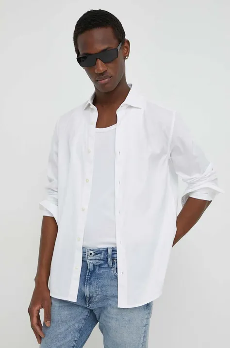 Памучна риза Marc O'Polo мъжка в бяло със стандартна кройка с класическа яка