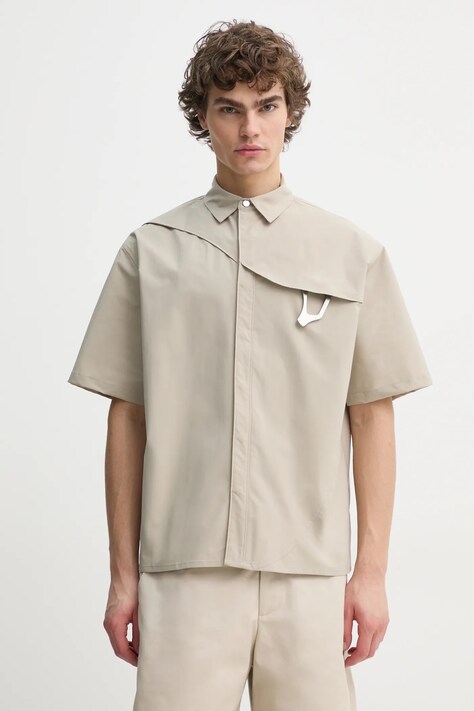 Heliot Emil koszula męska kolor beżowy relaxed z kołnierzykiem klasycznym PRESS25_M_05_018_ST18_CO