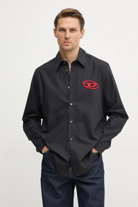 Bavlněná košile Diesel S-SIMPLY-D SHIRT černá barva, regular, s klasickým límcem, A14634.0PCAL