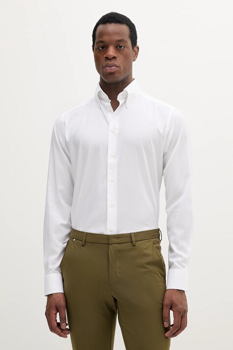 Хлопковая рубашка Eton цвет белый slim воротник button-down 100012808