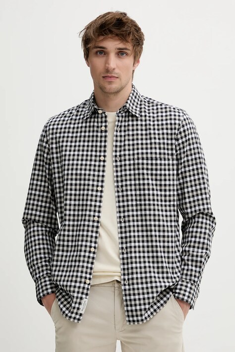 Bavlněná košile Marc O'Polo pánská, černá barva, regular, s klasickým límcem, M20724542090