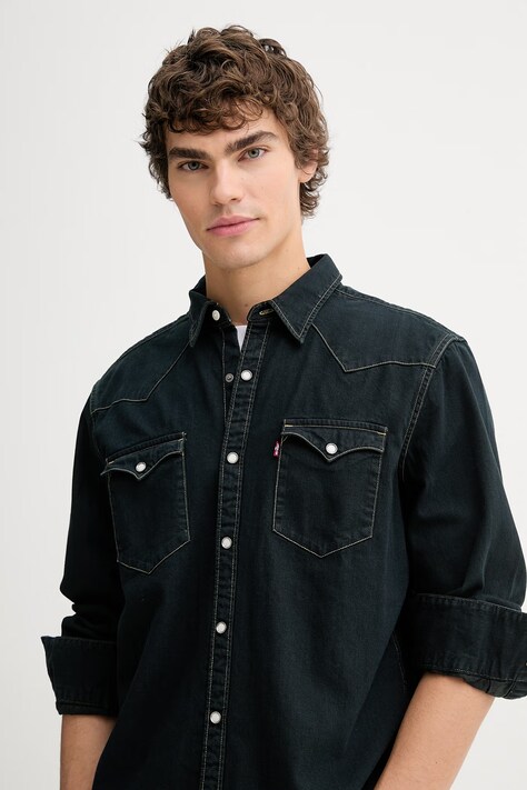 Levi's koszula jeansowa BARSTOW WESTERN STANDARD męska kolor czarny regular z kołnierzykiem klasycznym 85744-0114