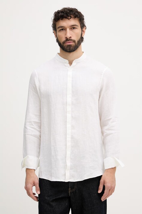 Armani Exchange koszula męska lniana biała gładka