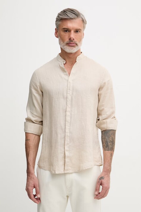 Armani Exchange pánska ľanová košeľa béžová hladká XM001222 AF14619