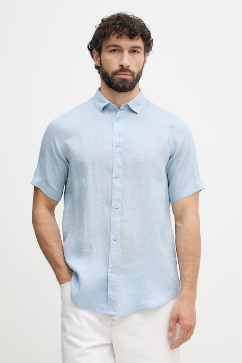Armani Exchange koszula męska lniana niebieska gładka XM001223 AF14619