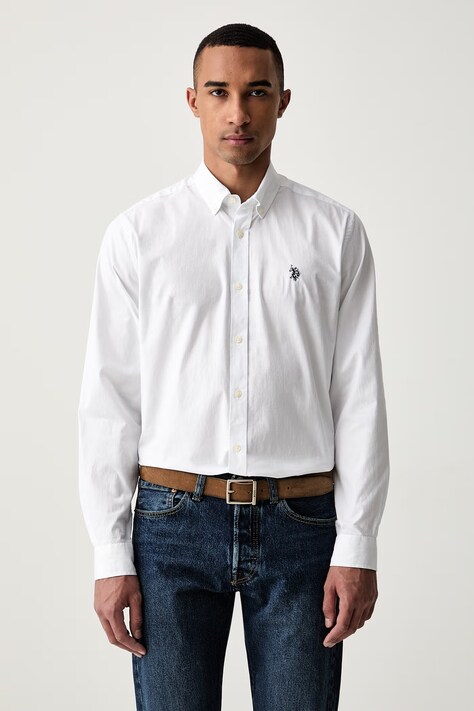 U.S. Polo Assn. męskie bawełniane STRETCH COTTON POPLIN białe gładkie MUP3249