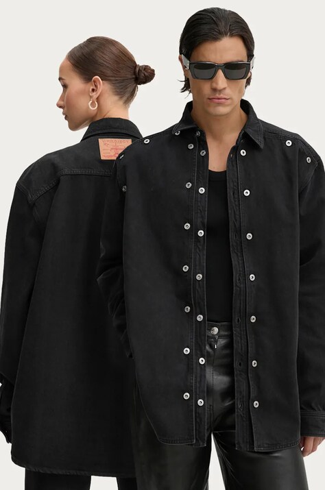 Y/Project geacă din denim EVERGREEN SNAP OFF DENIM SHIRT culoarea negru, de tranziție, 207SI001
