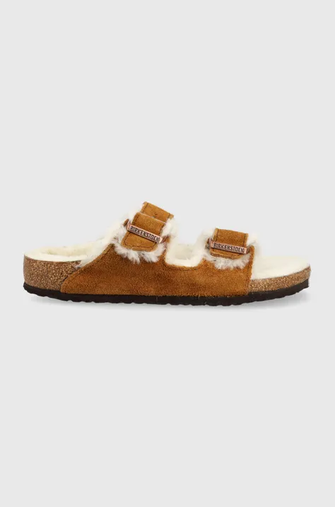 Дитячі замшеві шльопанці Birkenstock колір коричневий