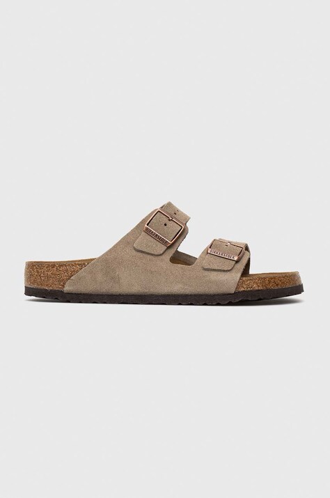 Birkenstock papuci din piele Arizona barbati, culoarea bej, 51461