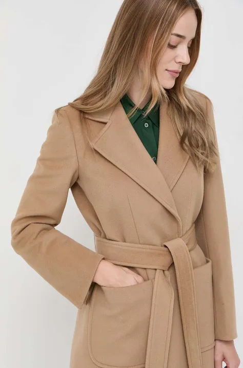 Vlnený kabát MAX&Co. béžová farba, prechodný, bez zapínania