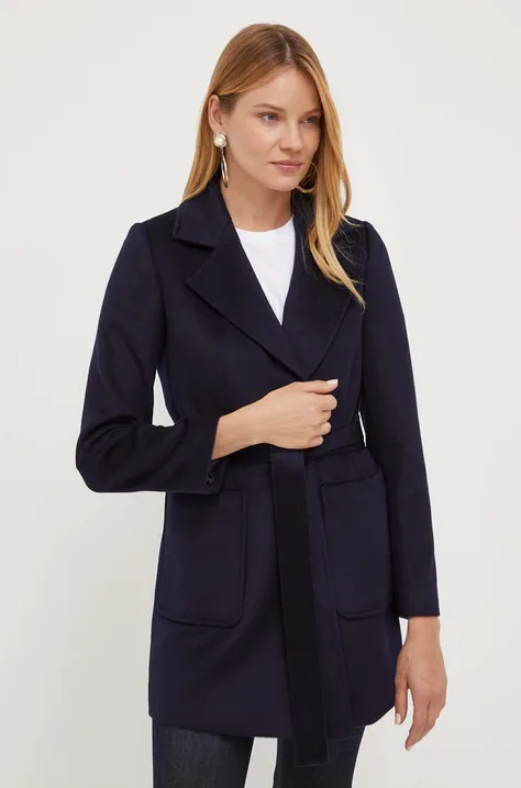 Вълнено палто MAX&Co. в тъмносиньо преходен модел без закопчаване