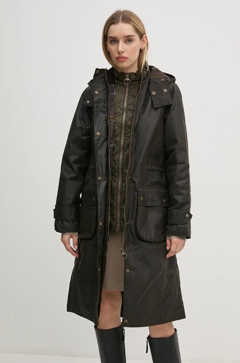 Barbour hanorac Long Cannich Wax femei, culoarea verde, de tranzitie, LWX1264