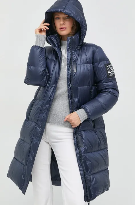 Пухова куртка Armani Exchange жіноча колір синій зимова