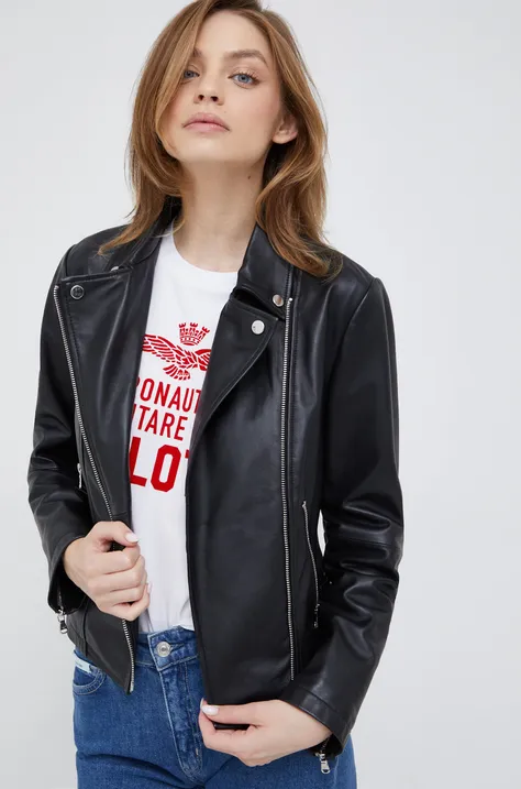 Δερμάτινο jacket Emporio Armani γυναικεία, χρώμα: μαύρο