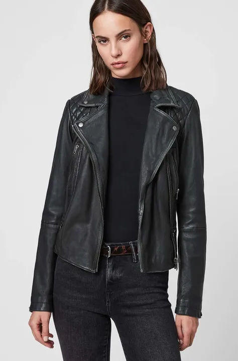 Кожаная куртка AllSaints женская цвет чёрный переходная