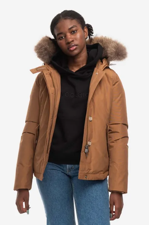 Woolrich down jacket Arctic Raccoon Short women's brown color