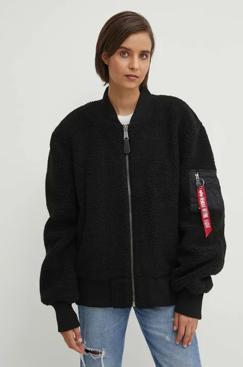 Bomber jakna Alpha Industries Ma-1 Teddy za žene, boja: crna, za prijelazno razdoblje, oversize, 108102.03-Black