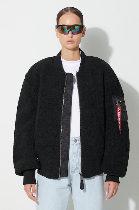 Μπουφάν bomber Alpha Industries Ma-1 Teddy γυναικείο, χρώμα: μαύρο F30