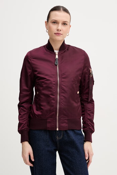 Alpha Industries kurtka bomber MA-1 VF LW damski kolor bordowy przejściowa