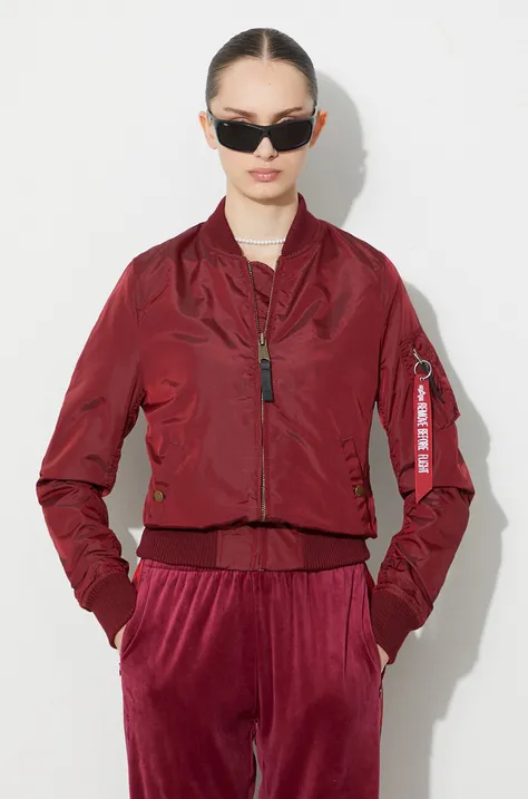 Куртка-бомбер Alpha Industries жіночий колір бордовий перехідна 141041.184-maroon