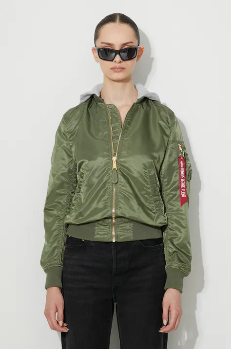 Alpha Industries bomber jacket MA-1 Hooded women’s green color