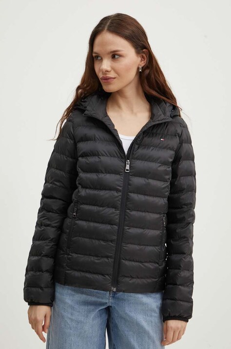 Tommy Hilfiger geaca femei, culoarea negru, de tranzitie, WW0WW42046