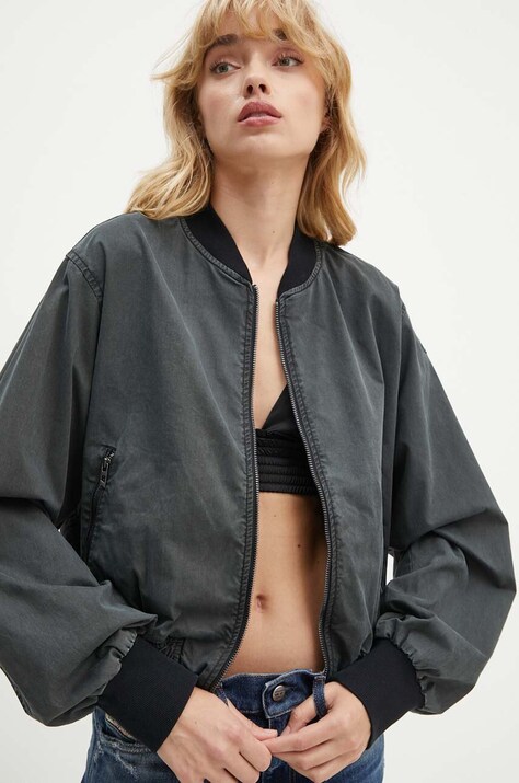 Diesel geaca bomber G-RAIL-P1 femei, culoarea gri, de tranzitie, A14536.0SKAM
