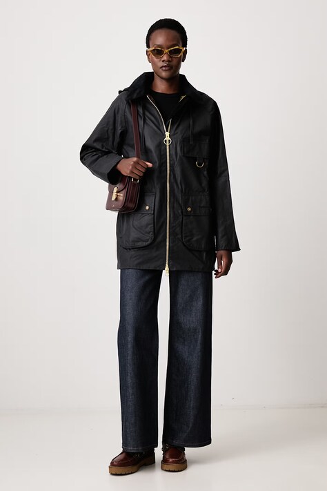 Barbour Długa kurtka damska bawełniana HIGHCLERE granatowa LWX1262