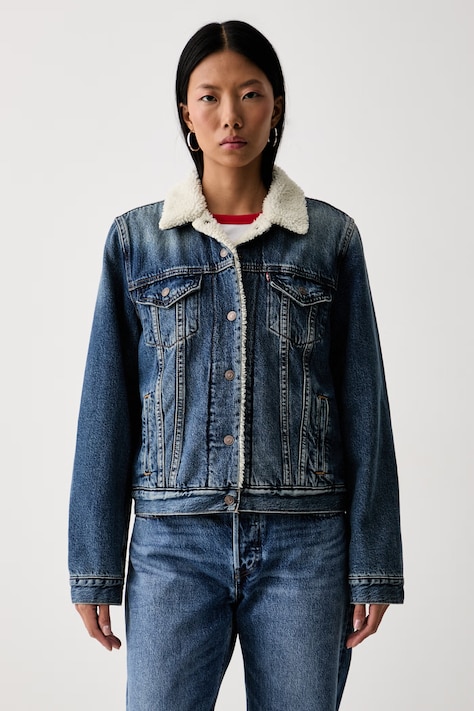 Levi's jeans jakna ženska bombažna ORIGINAL SHERPA modra 36136-0140