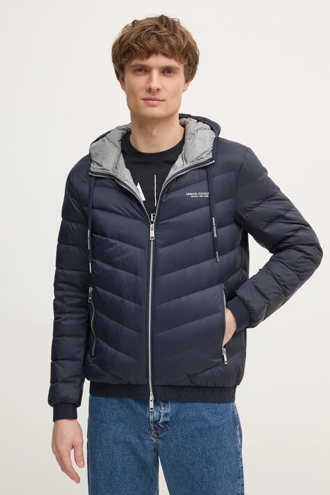Armani Exchange Geacă de puf bărbați, culoarea albastru marin, de iarnă