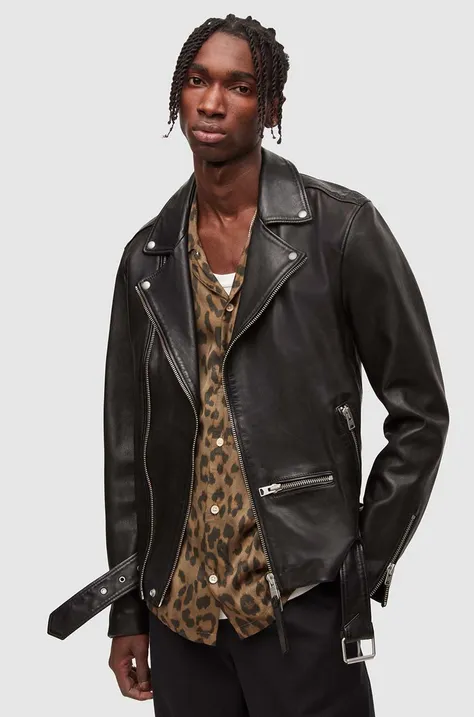 Kožna jakna rokerica AllSaints muška, boja crna,