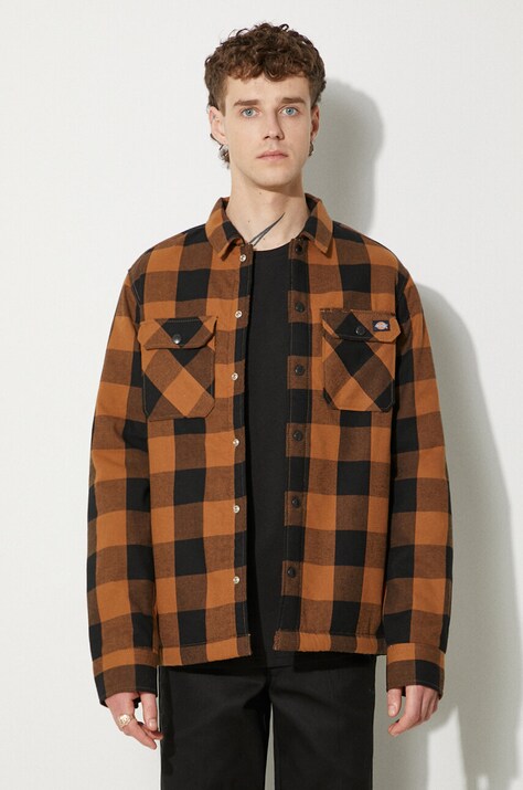 Куртка Dickies Kurtka Dickies Sherpa Lined DK0A4XGRBD0 чоловіча колір коричневий перехідна DK0A4XGRBD0-brown