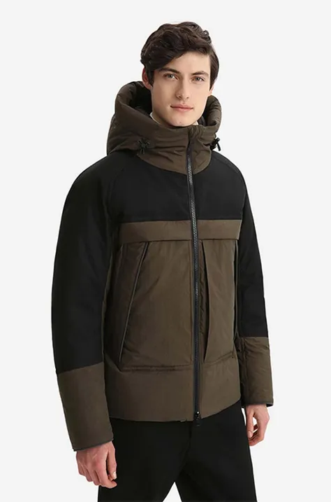 Páperová bunda Woolrich Male Mixed Media Teton Jacket CFWOOU0525MRUT172 pánska, zelená farba, zimná